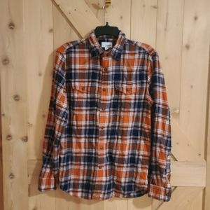 Sonoma Madras Flannel Casual Button Up Shirt Mens Size SMALL Orange Blue